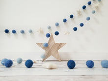 Load image into Gallery viewer, Felt Pom Pom Garland - Balls in Shades of Blue with White star