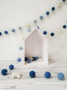 Felt Pom Pom Garland - Balls in Shades of Blue with White star