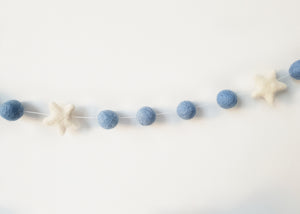 Felt Pom Pom Garland - Blue balls with White star