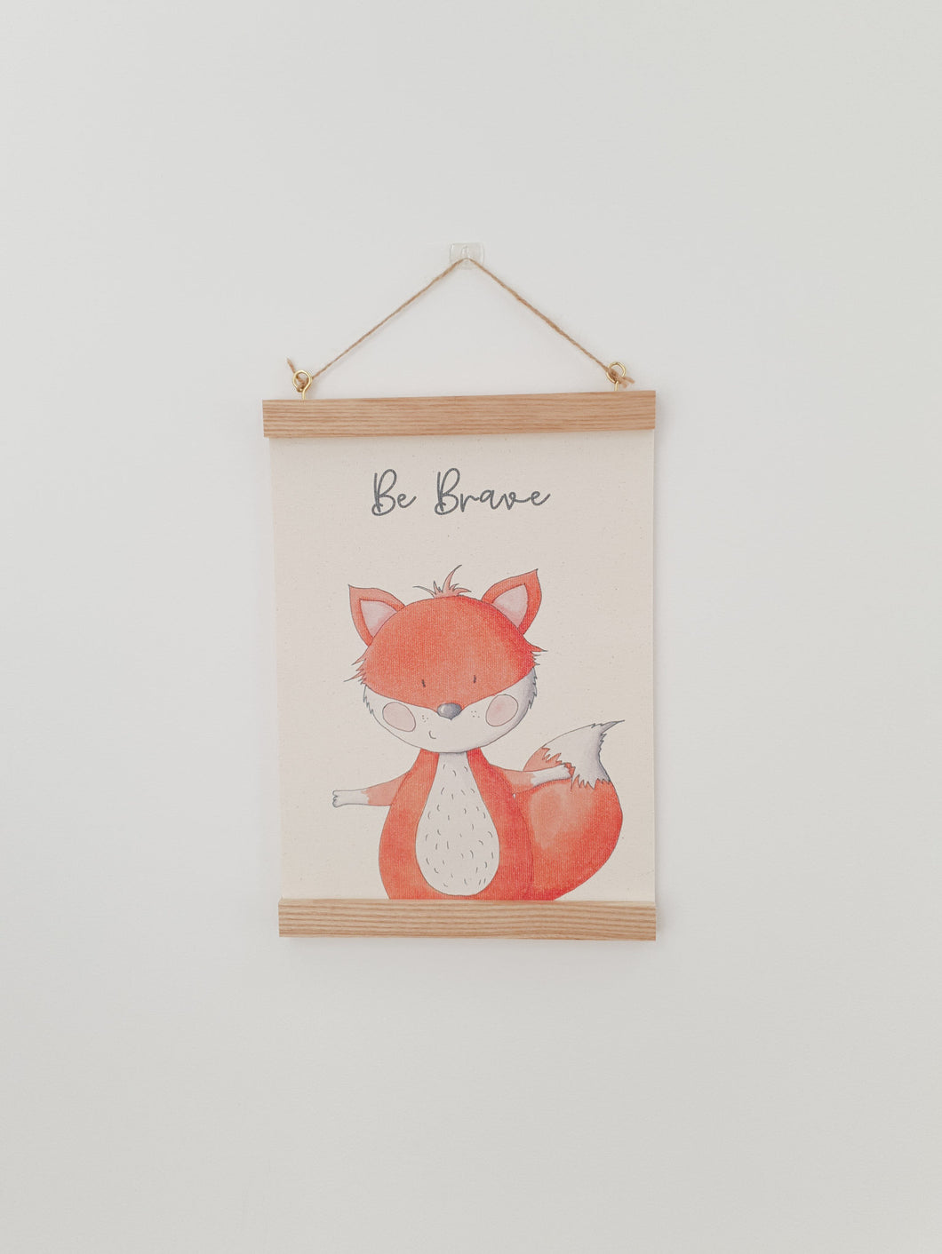 Fox canvas print with wooden wall hanger